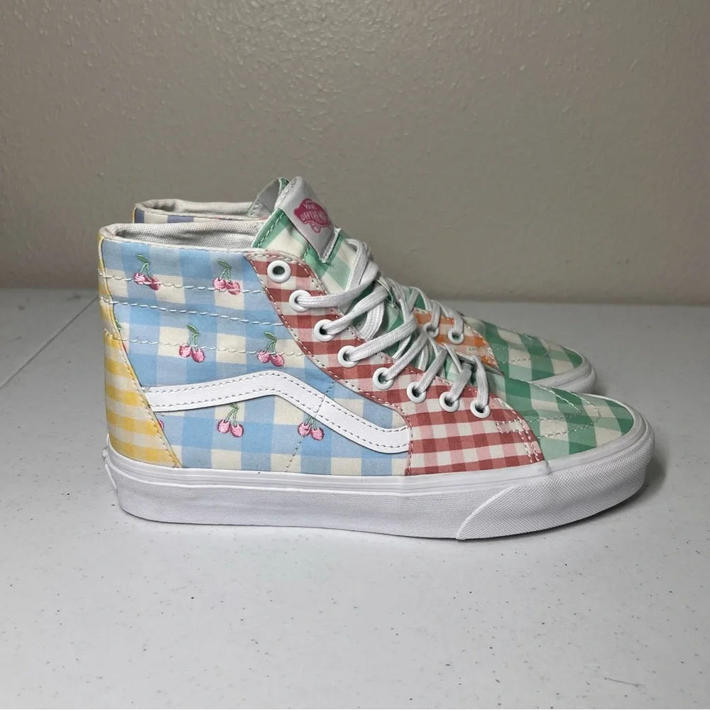 VANS Sneakers Gingham Plaid Colorblock Sk-8 Hi Shoes Embroidery Women's Size 8.5 - Picture 4 of 10